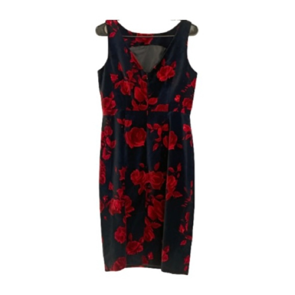 Talbots Black & Red Velvet Sleeveless Rose Patterned Dress - Size 6 - Picture 3 of 9